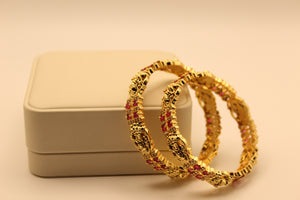 Temple Lakshmi Bangles with White and Ruby Stones (Set of 2) - alternate view