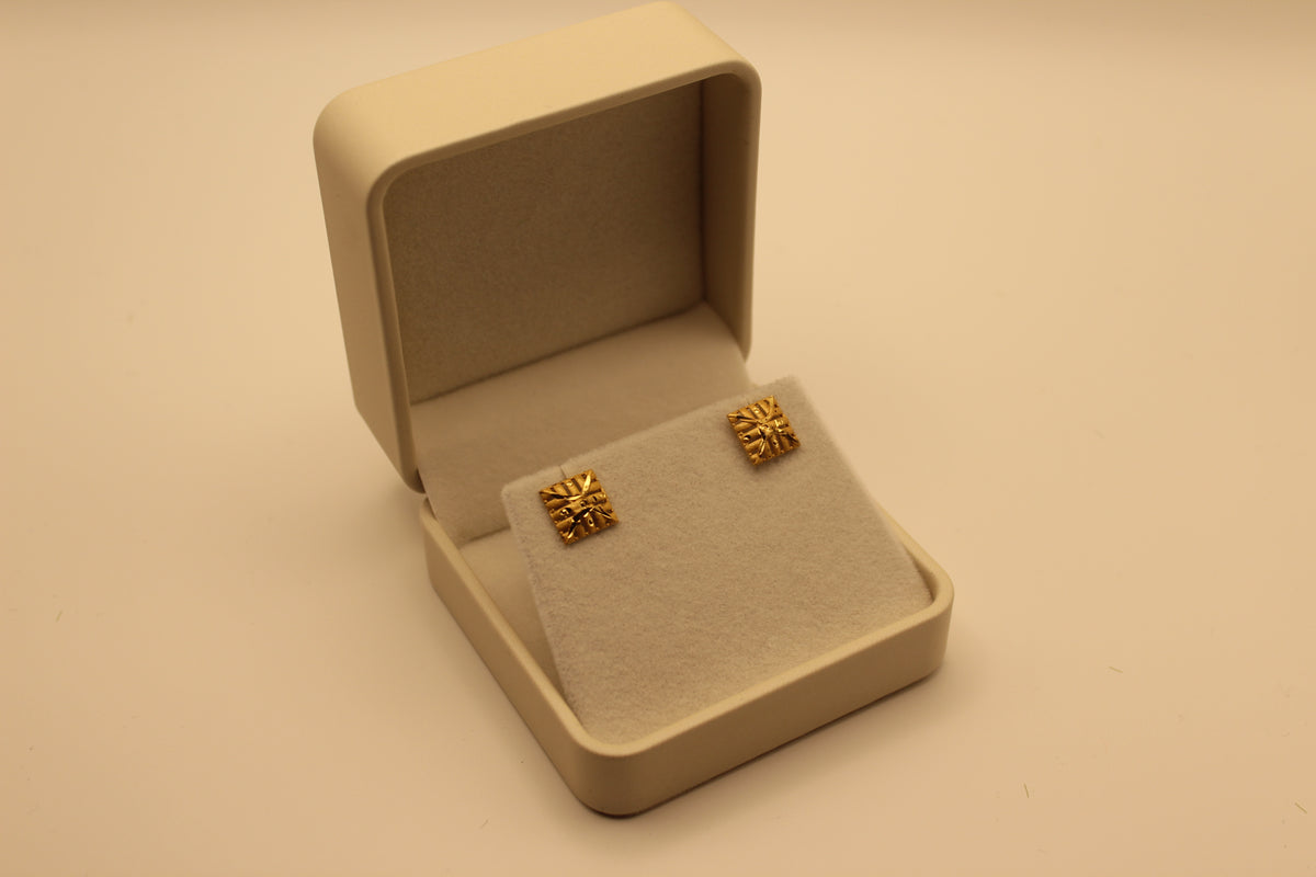 Square Etched Gold Stud Earrings