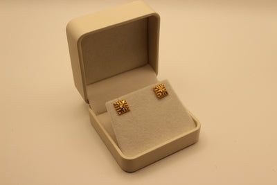 Square Etched Gold Stud Earrings