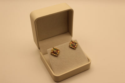 Desi Square Studs with Enamel and Crystals