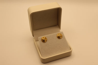 Round Geometric Gold Stud Earrings