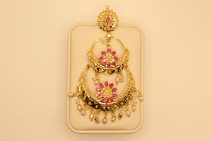 Chandbali Earrings with Pink Lotus Stones - alternate view