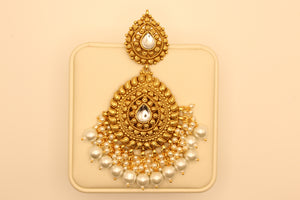 Large Antique Chandbali Earrings with Pearl Fringe - alternate view