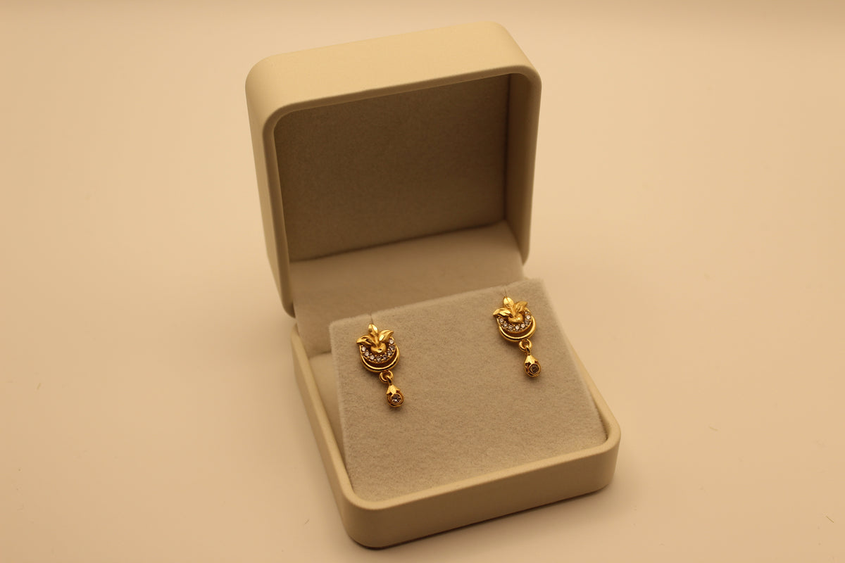 Dainty Leaf Stud Drops with American Diamonds