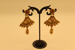 Antique Gold Haram Set with Chandelier Earrings - alternate view