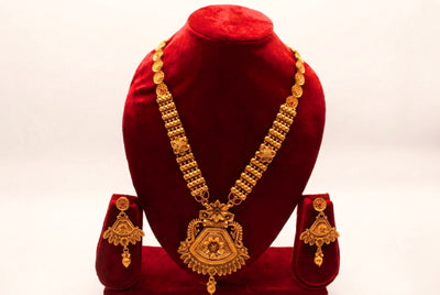 Antique Gold Haram Set with Chandelier Earrings