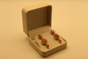 Gold Necklace Set with Ruby Halo Pendant - alternate view