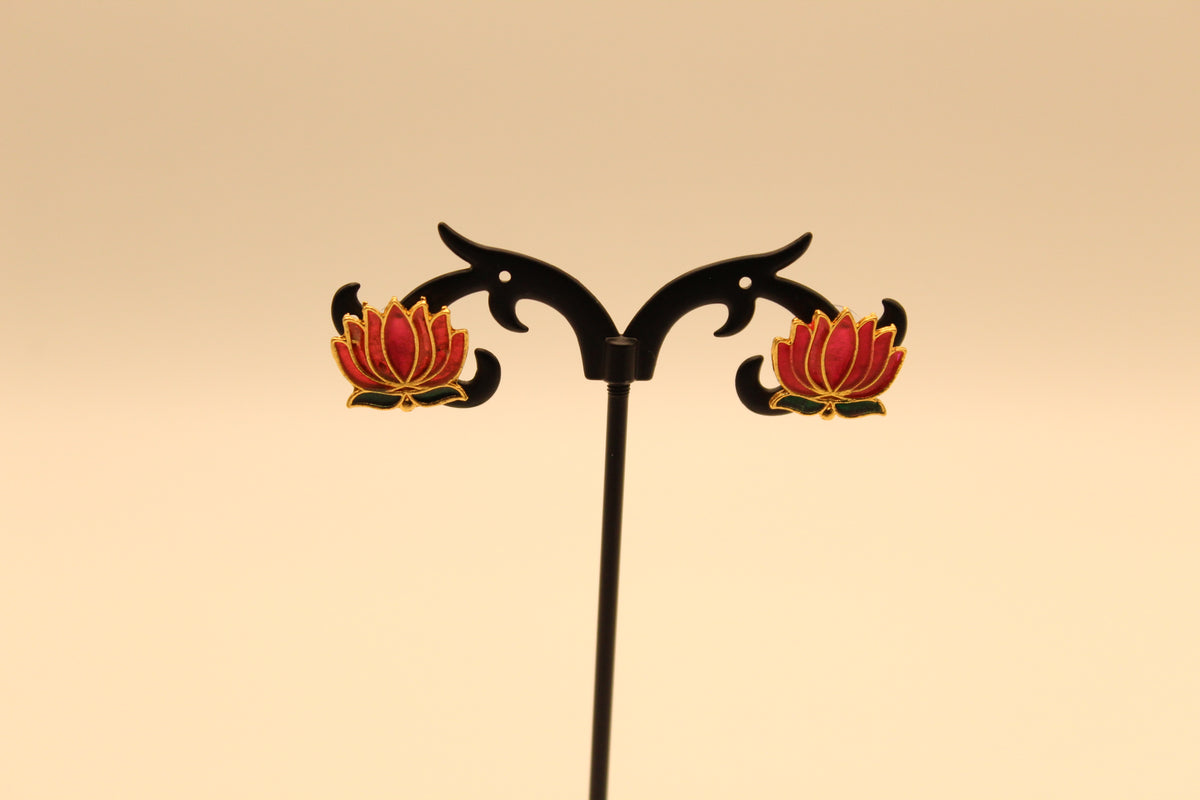 Lotus Necklace Set with Pink Enamel