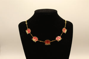 Lotus Necklace Set with Pink Enamel - alternate view