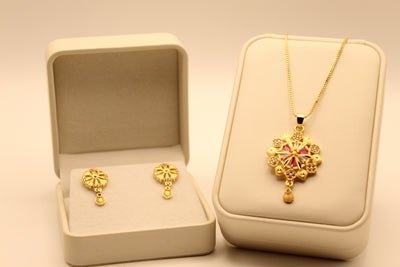 Gold Necklace Set with Crystal Pinwheel Pendant