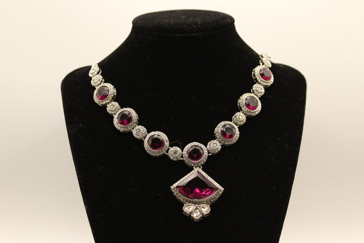 Trendy Purple Crystal Necklace Set