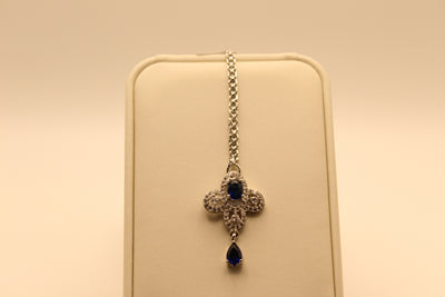White and Blue American Diamond Necklace Set