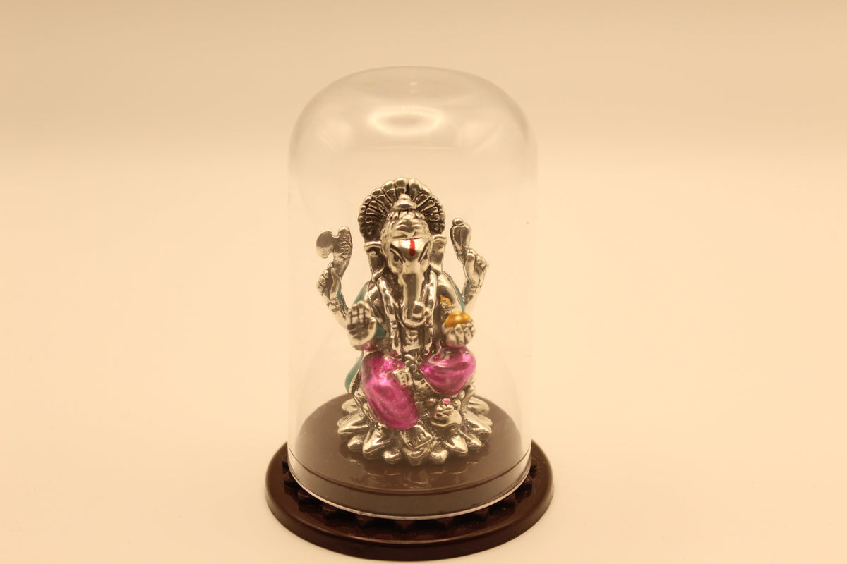 Silver Ganesh Idol in Glass Dome