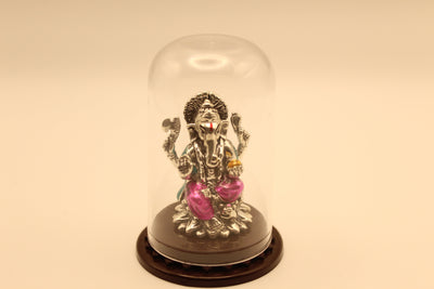 Silver Ganesh Idol in Glass Dome