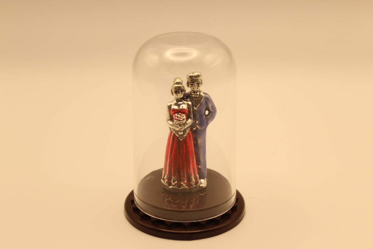 Silver Couple Idol in Glass Dome