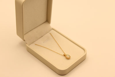 Elliptical Ethiopian Opal Pendant on Gold-Polished Silver Chain