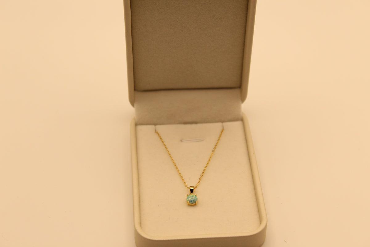 Round Ethiopian Opal Pendant on Gold-Polished Silver Chain