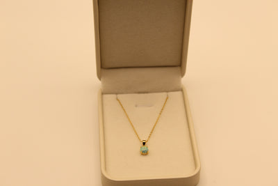 Round Ethiopian Opal Pendant on Gold-Polished Silver Chain