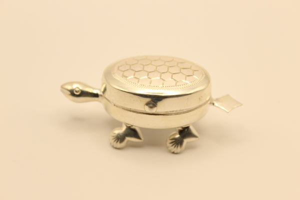 Silver Turtle Haldi Kumkum Container (Large)