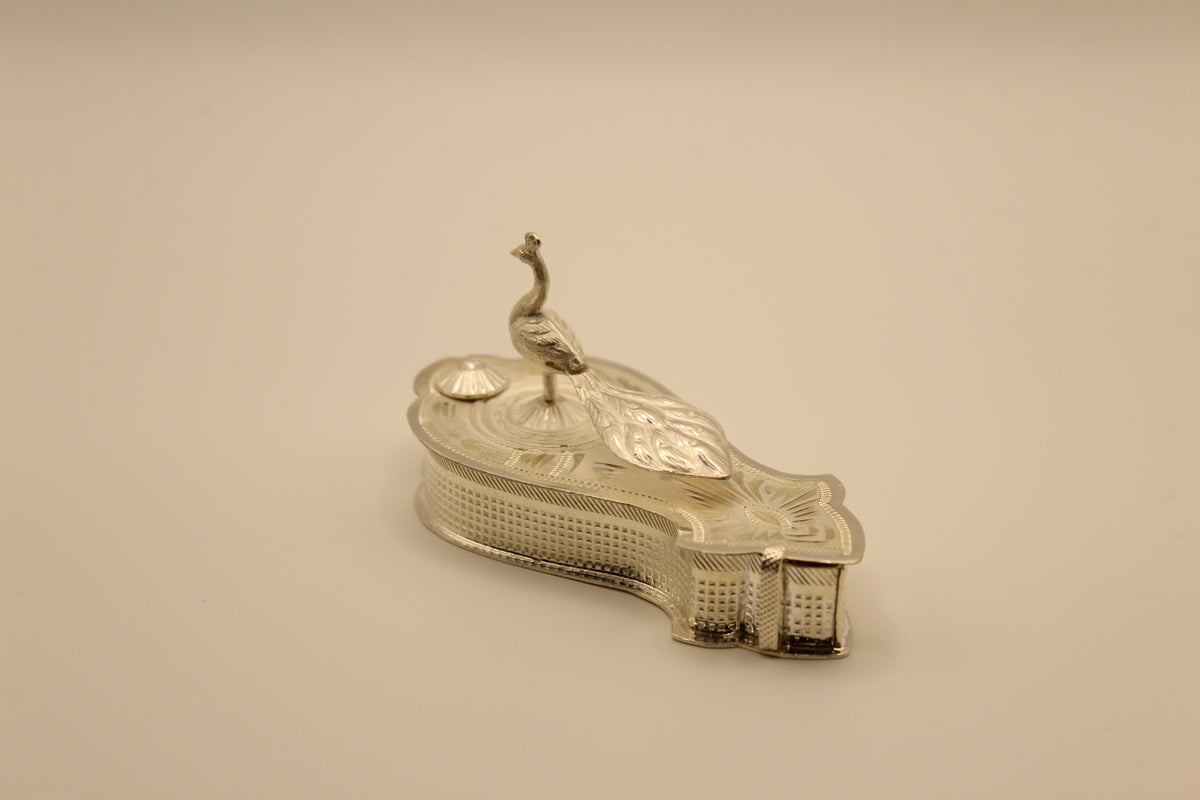 Silver Peacock Haldi Kumkum Container