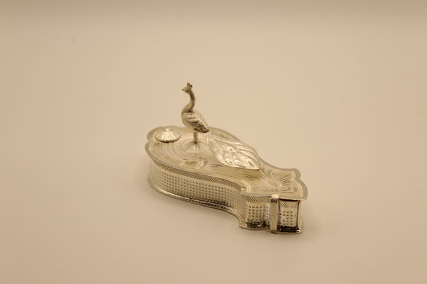Silver Peacock Haldi Kumkum Container