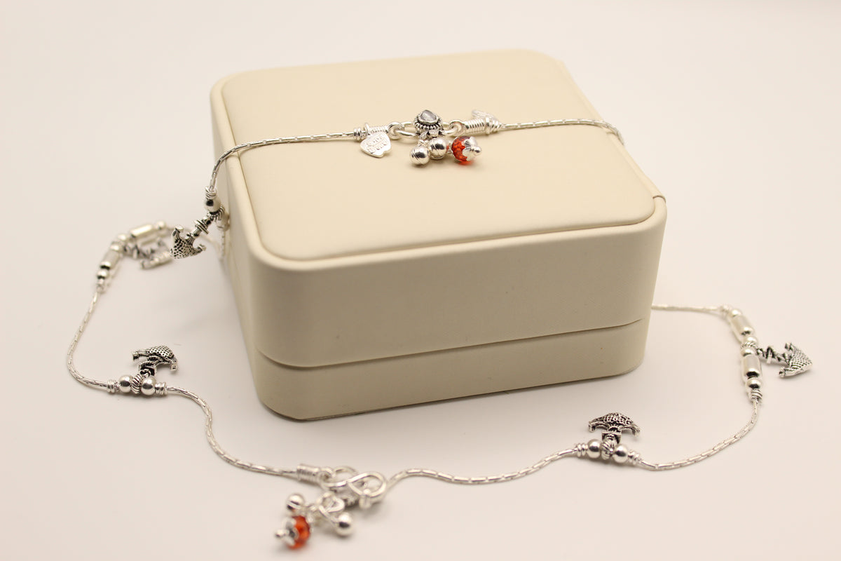 Silver Anklets with Lucky Charms (Pair)