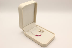 Silver Anklets with Ruby Crystal Bead Trios (Pair) - alternate view