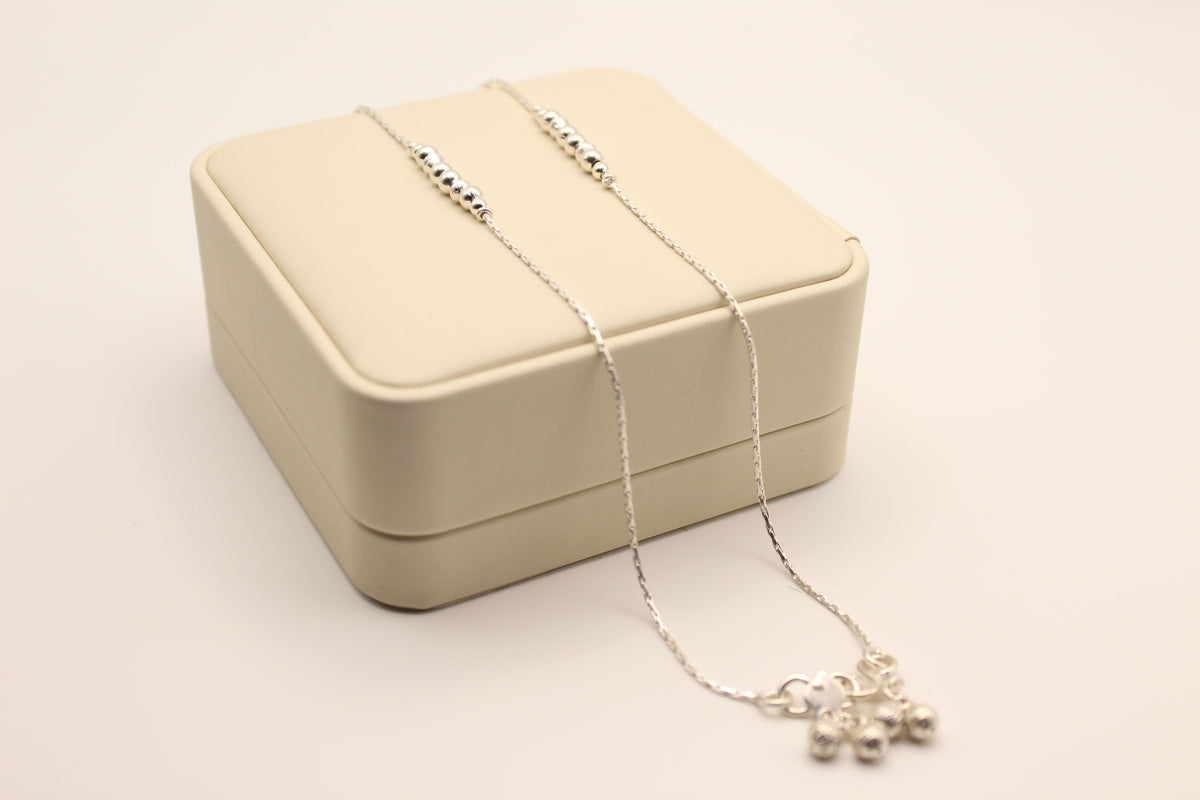 Silver Anklets with Bead Charms (Pair)