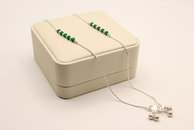 Silver Anklets with Emerald-Green Crystal Beads (Pair)