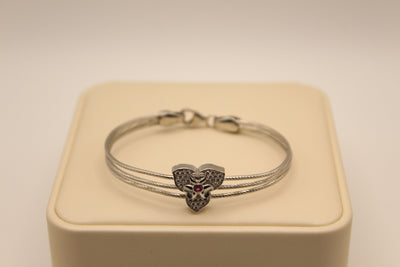 Triple-Strand Silver Bracelet with Crystal Trefoil
