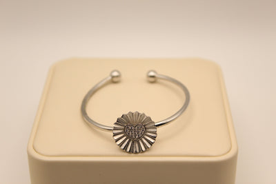 Silver Cuff Bracelet with Crystal Heart Medallion