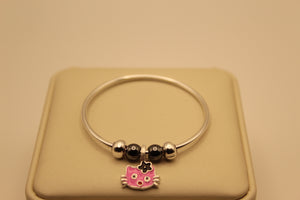 Silver Baby Bangles with Kitty Charms (Pair) - alternate view