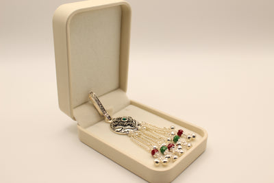 Oxidised Challah with Green Stone and Bead Tassels