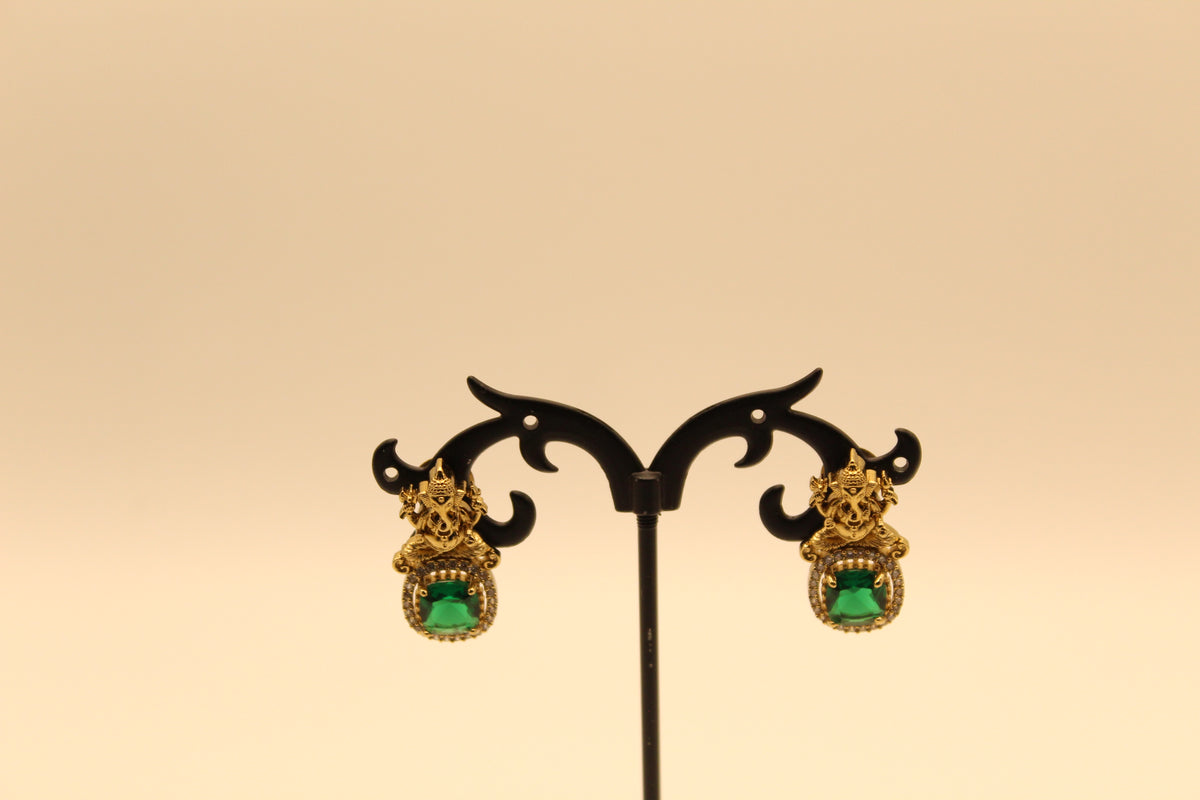 Victorian Ganesh Pendant with Green Crystal (Wear as Brooch)