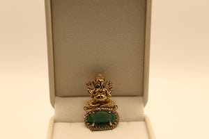 Victorian Ganesh Pendant with Green Crystal (Wear as Brooch) - alternate view